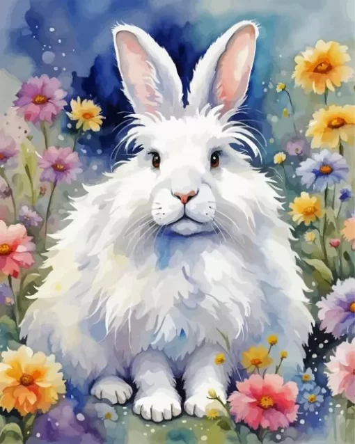 White Angora Rabbit Animal Paint by Number