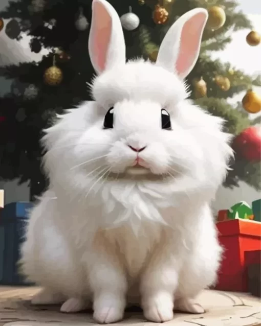 White Angora Rabbit Paint by Number