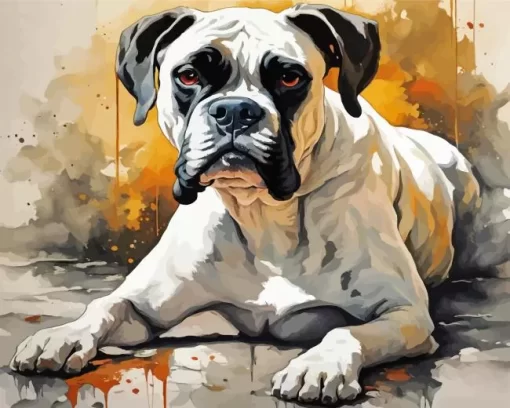 White Boxer Dog Paint by Number