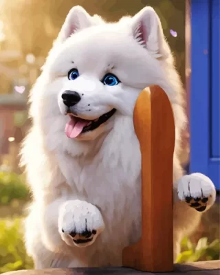 White Samoyed Puppy Paint by Numbers 