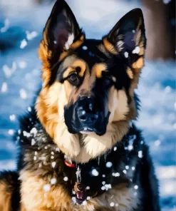 Winter German Shepherd Paint by Numbers