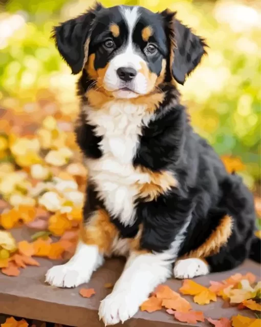 Australian Shepherd And Leaves Paint by Number