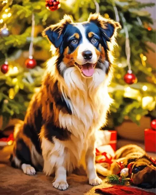 Christmas Australian Shepherd Paint by Number