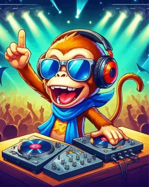 Dj Monkey With Headphones Paint by Number