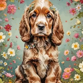 English Cocker Spaniel And Flowers Paint by Number