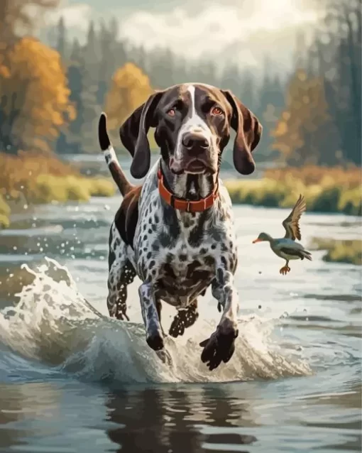 German Shorthaired Pointer In A River Paint by Number