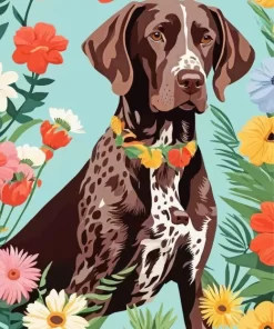 German Shorthaired Pointer With Flowers Paint by Number