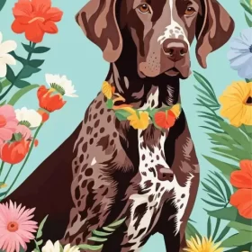 German Shorthaired Pointer With Flowers Paint by Number