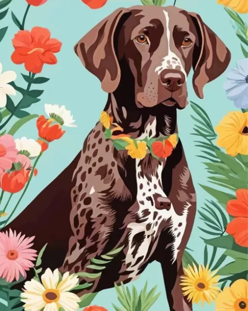 German Shorthaired Pointer With Flowers Paint by Number