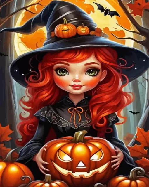 Halloween Witch Girl Paint by Numbers