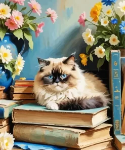 Himalayan Cat On Books Paint by Number