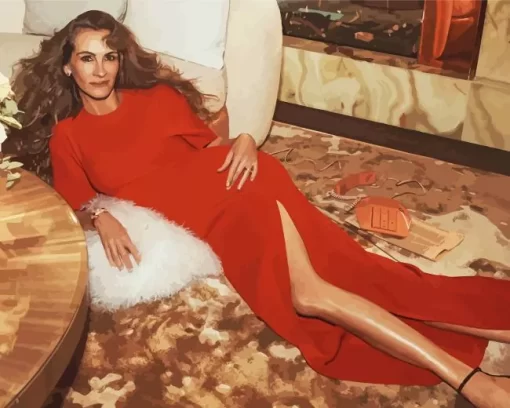 Julia Roberts In A Red Dress Paint by Number