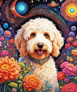 Labradoodle And Flowers Paint by Number