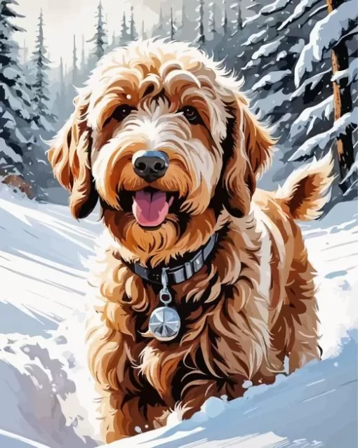 Labradoodle In Snow Paint by Number