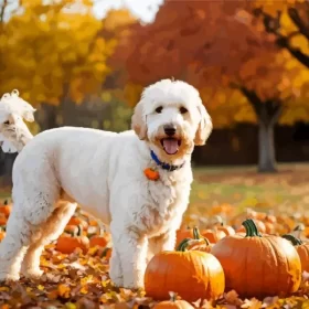 Labradoodle With Pumpkins Paint by Number