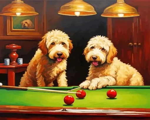 Labradoodles Playing Snooke Paint by Number