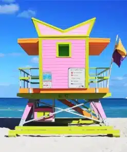 Miami South Beach Sunrise Lifeguard Tower Paint by Number