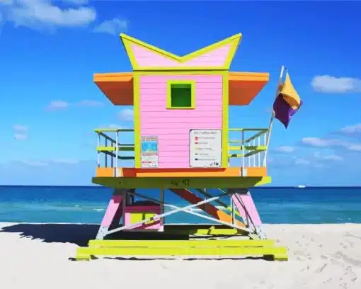 Miami South Beach Sunrise Lifeguard Tower Paint by Number