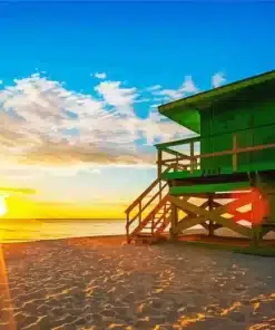 Miami South Beach Sunrise With Lifeguard Paint by Number