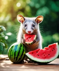 Opossum Eating Watermelon Paint by Number