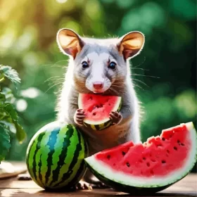 Opossum Eating Watermelon Paint by Number