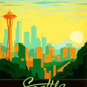 Seattle Washington Travel Poster Paint by Number