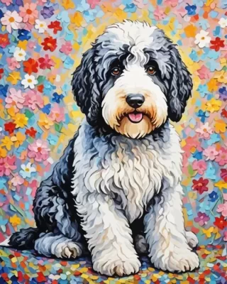 Sheepadoodle With Flowers Paint by Numbers