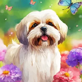 Tibetan Terrier With Butterfly Paint by Number