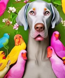 Weimaraner And Birds Paint by Number