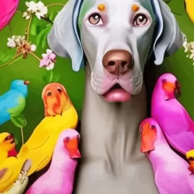 Weimaraner And Birds Paint by Number