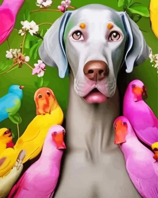 Weimaraner And Birds Paint by Number