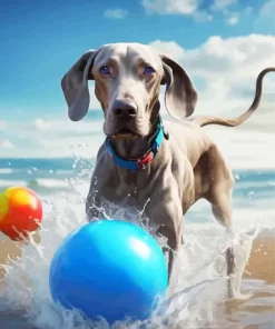 Weimaraner At Beach Paint by Number