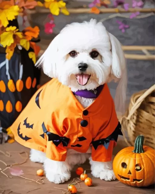 Zuchon Puppy With Pumpkin Paint by Number