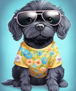 Black Tibetan Terrier With Sunglasses Paint by Number