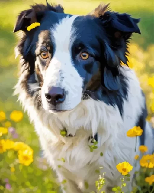 Black And White Australian Shepherd Paint by Number