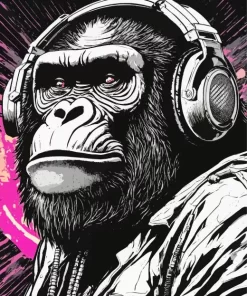 Black And White Dj Monkey Paint by Number