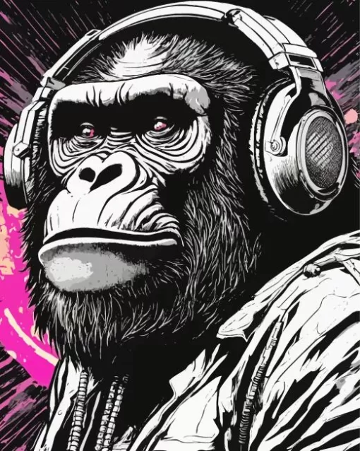 Black And White Dj Monkey Paint by Number