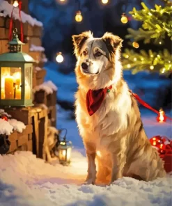 Christmas Australian Shepherd Dog Paint by Number