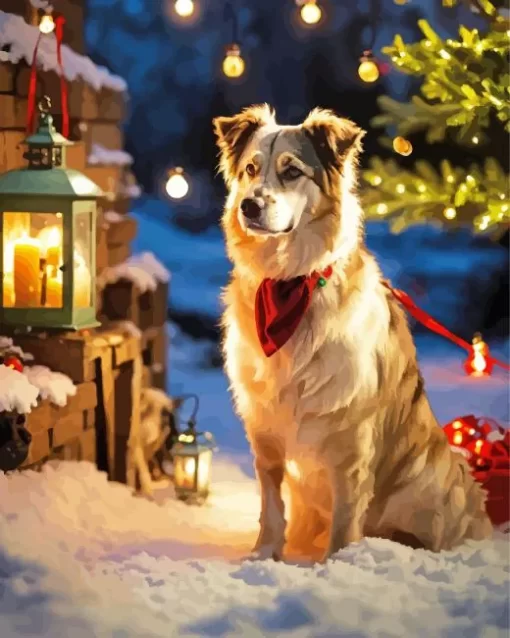 Christmas Australian Shepherd Dog Paint by Number