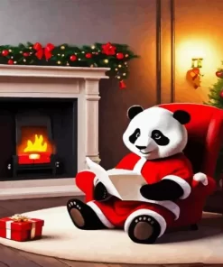 Christmas Panda Reading Paint by Number