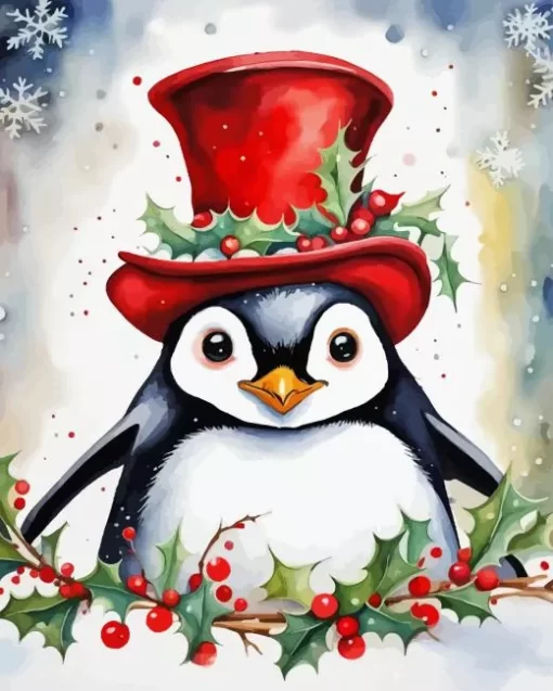 Christmas Penguin Paint by Number