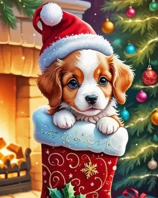 Christmas Puppy Paint by Number