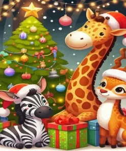 Cute Christmas Animals Paint by Number