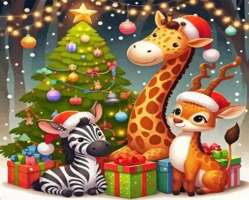 Cute Christmas Animals Paint by Number