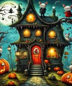 Halloween Houses Paint By Numbers