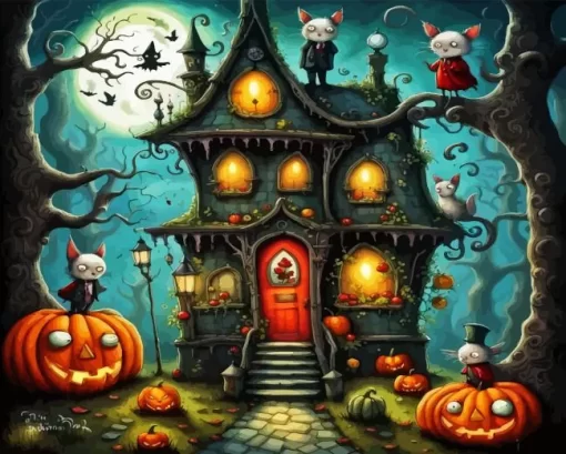 Halloween Houses Paint By Numbers