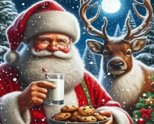 Santa Eating Cookies Paint by Number