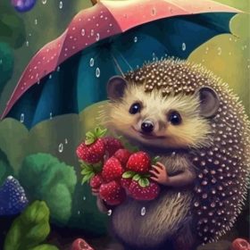 Hedgehog And Strawberries Paint by Number