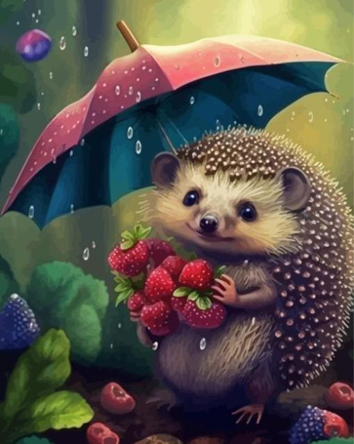 Hedgehog And Strawberries Paint by Number