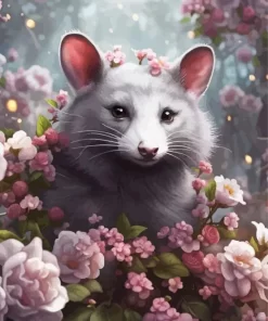 Opossum And Flowers Paint by Number